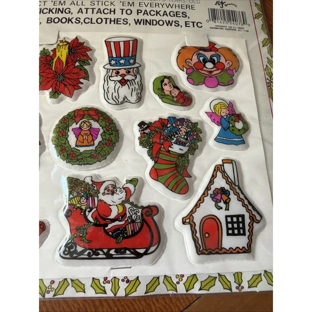 Vintage Christmas Puffy Stickers Vinyl Stick On‎ Santa Wreath Frosty 3D Sheet